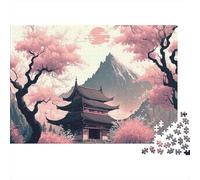 Oriental Temple Garden 1000 Piece Jigsaw Puzzle Paper for Adults Japanese Cherry Blossom Scenery Puzzle Game for Family Focus and Relaxation 70x50cm/1000pcs