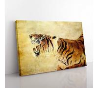 Oriental Tiger Vol.1 Painting Modern Art Canvas Wall Art Print Ready to Hang, Framed Picture for Living Room Bedroom Home Office Décor, 76x50 cm (30x20 Inch)