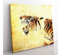 Oriental Tiger Vol.1 Painting Modern Canvas Wall Art Print Ready to Hang, Framed Picture for Living Room Bedroom Home Office Décor, 50x50 cm (20x20 Inch)