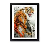 Oriental Tiger Vol.2 Painting Modern Framed Print | A3 Black Framed Wall Art | Ready to Hang | Modern Animal Picture | Living Room Bedroom Lounge Office