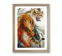 Oriental Tiger Vol.2 Painting Modern Framed Wall Art Print, Ready to Hang Picture for Living Room Bedroom Home Office Décor, Oak A3 (34 x 46 cm)
