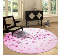 Oriental Traditional Art Floral Machine Washable Round Area Rug 150 cm, Pink Printed Circular Rug Non-slip Carpet - Soft Short Pile Carpet Floor Decorate for Living Room Bedroom Playroom