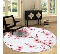 Oriental Traditional Floral Leaves Washable Round Carpet 180 cm, White Bedroom Circular Non-slip Rug - Print Decor Short Pile Carpet Non-Shedding for Living Room Kitchen Office Playroom