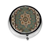 Oriental Traditional Print Round Pill Organizer 3 Compartment Pill Box Portable Medicine Pill Case for Outdoor Travel