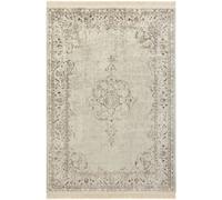 Oriental Velvet Vintage Medallion Rug - Fringed Viscose Carpet THE RUGS Cream 135cm x 190cm