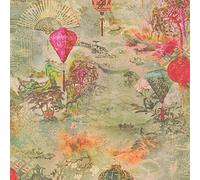 Oriental Vintage Floral Wallpaper - Green and Pink Japanese Style for Dining Room
