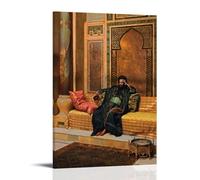 Orientalist Art Poster The Scholar 1901 by Ludwig Deutsch - Showcasing A Scholar in Richly Decorated Room Canvas Wall Art Decorative Bedroom Modern Home Print Picture Artworkss Frame 24x36inch
