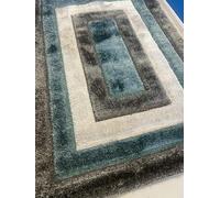 OrientalRugCompany Large Rugs Grey/Silver/Teal Blue shaggy 3D rugs,160cm X 230cm approx 8x5ft Modern design Soft Pile Mats/Carpets Super Shaggy Super Thick carved living room 5cm Pile House/Home