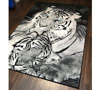 OrientalRugCompany Tiger Rugs 160cm x 230cm Approx 8x5ft Black/Grey/Silver Large Rug Wildlife Carpets/Mats Home Living Room