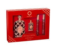 Orientica Luxury Collection Amber Rouge 4-Pc Gift Set Eau De Parfum 2.7oz, 7.5ml & 2 X 10ml spray - Woody, Amber, Saffron, Praline, Jasmine, Orange, Oak Moss, Seaweed - Arabic Perfume for Women