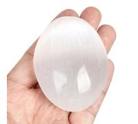 Orientrea Large Selenite Palm Stone 1 Pc (Approx. 90-110g) Natural Polished Crystal | Smooth White Translucent Gypsum Pocket Stone | Decorative Handheld Stone for Display, Collection & Gift