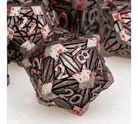 ORIFANTOU 7PCS Metal DND Dice Set with Box, Debris RPG Blood D and D Dice for use with D&D Tabletop Games Role Playing Game Polyhedral Dice Set D20 D12 D10 D8 D6 D4