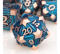 ORIFANTOU 7PCS Metal DND Dice Set with Box, Debris RPG Copper Blue D and D Dice for use with D&D Tabletop Games Role Playing Game Polyhedral Dice Set D20 D12 D10 D8 D6 D4