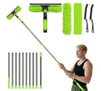 Orifesio 4.3M Long Reach Window Cleaning Kit, Window Cleaning Equipment with 10 Extension Pole, 2 Crevice Brush & 3 Microfiber Cloth, Extendable Window Cleaner Pole for High Window Car Glass, Green
