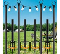 Orifesio 4 Pack String Light Poles, 10FT Metal Poles with Fork for Outdoor String Lights, Heavy Duty Lighting Stand for Outside, Patio, Garden, Deck, Backyard, Wedding, Party, Christmas Decoration