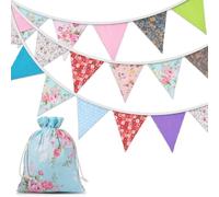 Orifinter Floral Bunting, 24PCS Fabric Bunting, Ve Day Bunting, Bunting Outdoor Waterproof, Reusable Vintage Bunting Flags for Afternoon Tea, Garden Party, Birthday, Festival, Spring Decorations