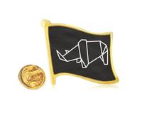 Origa Rhinoceros Geometric Shape Golden Metal Flag Lapel Pin Badge