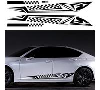 ORIGACH 1 Pair 180 CM Racing Checkered Car Side Stripe Decals with 2 Pairs Mini Lattice Grid Stripe Graphic Car Sticker, Waterproof Car Door Side Vinyl Stickers Self-Adhesive Decorations