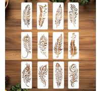 ORIGACH 12 Pcs 11.81 x 4.72 Inches Feathers Stencil Reusable Feathers Stencil DIY Wall Template Crafts for Painting on Walls, Furnitures, Canvas