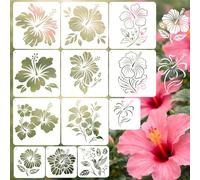 ORIGACH 12 PCS Large Flower Stencil for Painting, Hibiscus Stencils for Walls, Reusable Plastic Floral Template for Wood Fence Outsides Door Furniture Fabrics DIY Decor, 11.8&7.9 Inch