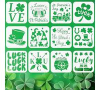 ORIGACH 12 Pcs Saint Patrick's Day Stencils for Painting on Wood Wall Craft Canvas, ReusableShamrock/Lucky/Gnome/Cat/Truck/Hat Painting Stencils for Saint Patrick's Day Decorations