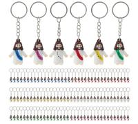 ORIGACH 120 Pcs Mini Jesus Figurine Christian Keychain Bulk Durable Small Jesus Love You Keychains for Christian Jesus Toy Religious Keychain for Sunday School Church Baptism, 6 Colours