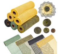 ORIGACH 14 Pcs Poly Burlap Deco Mesh of Sunflower Center Set for Autumn Harvest, Includes 6 Rolls 4 Colors Decorative Mesh and 8 Pcs 4 Styles Foam Sunflower Head