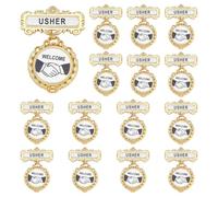 ORIGACH 15 Pack Usher and Greeter Badge, Welcome Badge for Usher, Church Welcome with Pin on Back, Reusable Church Leadership Fancy Round Badges (Gold)
