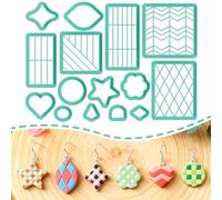 ORIGACH 15 Pcs Rectangular Grid Theme Polymer Clay Cutters Set Heart Star Circle Earring Clay Cutter DIY Craft Supplies Clay Sculpting Tools for Earring and Jewelry Making