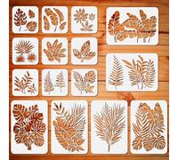 ORIGACH 15Pcs Leaves Stencil PET Square Tropical Plants Stencil, for Painting on Wall, Wood, Canvas, Tile, Fabric, Home DIY Art Decoration