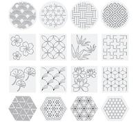 ORIGACH 16 Pcs Sashiko Stencils 14 x 14 cm Plastic Embroidery Templates with Traditional Japanese Patterns for Drawing Lines Geometric Pattern Stencils for Hand Quilting and Embroidery