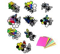 ORIGACH 18 Pcs Suncatcher Kit Bee Stained Glass Effect Paper Crafts with 32 Pcs Colored Paper DIY Tissue Paper Suncatchers for Window Classroom Arts and Crafts Party Favors