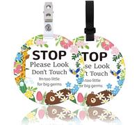 ORIGACH 2 Pack Animal and Flower Stop Don't Touch Baby Signs, Stop Do Not Touch Baby Car Seat Sign Stroller Tags with Hanging Strap and Clip, No Touching Baby Sign for Newborn Neutral Baby Preemie