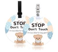 ORIGACH 2 Pack No Touching Baby Stroller Tag Set, Bear Pattern Stop Touching Baby Car Seat Carrycot Sign with Hanging Straps and Clip, No Touch Baby Safety Sign for Newborn Baby Girl Boy
