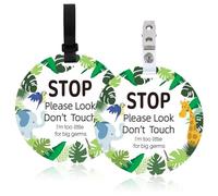ORIGACH 2 Pack No Touching Baby Stroller Tag Set, Green Plants and Animals Pattern Stop Touching Baby Car Seat Sign with Hanging Straps and Clip, No Touch Baby Safety Sign for Newborn Baby Girl Boy