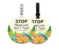 ORIGACH 2 Pack Stop Please Look Don't Touch Signs, Forest Bear No Touching Car Seat or Stroller Tag With Hanging Strap and Clip, Baby Carrier Tag for Preemie Newborn