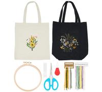 ORIGACH 2 Packs DIY Canvas Tote Bag Embroidery Kit with Daisy Pattern, Canvas Tote Bag Cross Stitch Set for Adults, Complete Embroidery Accessories Kit with Instruction for Adults