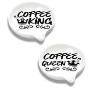 ORIGACH 2 Pcs Couple Crown Coffee Ceramic Spoon Rest White Spoon Holder for Counter Coffee Porcelain Spoon Holders for Home Kitchen Countertop or Stove Top - Microwaves Oven Dishwasher Safe