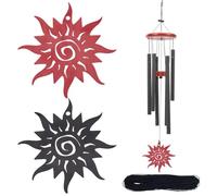 ORIGACH 2 Pcs Metal Replacement Wind Catcher, Wind Chime Parts Replacement with 16.4 FT Nylon Cord, Metal Wind Chime Replacement Sail for Sympathy Wind Chimes, Sun, Black and Red