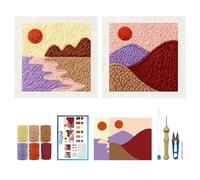 ORIGACH 2 Set Embroidery Punch Needle Kit with Frame, Boho Landscape Needle Punching Kit with Patterns, Threads, Tools & Instructions for Beginners & Adults, DIY Wall Hanging Decor