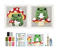 ORIGACH 2 Set Embroidery Punch Needle Kit with Frame, Frog & Mushroom Needle Punching Kit with Patterns, Threads, Tools & Instructions for Beginners & Adults, DIY Wall Hanging Decor