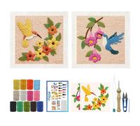 ORIGACH 2 Set Embroidery Punch Needle Kit with Frame, Hummingbird & Flower Needle Punching Kit with Patterns, Threads, Tools & Instructions for Beginners & Adults, DIY Wall Hanging Decor