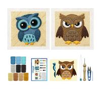ORIGACH 2 Set Embroidery Punch Needle Kit with Frame, Owl Needle Punching Kit with Patterns, Threads, Tools & Instructions for Beginners & Adults, DIY Wall Hanging Decor