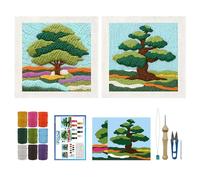 ORIGACH 2 Set Embroidery Punch Needle Kit with Frame, Tree Needle Punching Kit with Patterns, Threads, Tools & Instructions for Beginners & Adults, DIY Wall Hanging Decor
