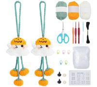ORIGACH 2 Set Halloween Ghost & Mini Pumpkin Crochet Kit for Beginners, DIY Spooky Amigurumi Set with Video Guide, Yarn & Tools, Complete Crochet Starter kit, Crocheting Gifts for Halloween Decor