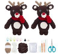 ORIGACH 2 Sets Christmas Crochet Reindeer Kit for Beginners, DIY Starter Crochet Kit for Adults, Complete Crochet Set with Step by Step Video Tutorial for Christmas Parties Ornaments