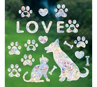 ORIGACH 20 PCS Dog and Cat Paw Rainbow Window Clings - Anti-Collision Window Decals for Bird Strikes - Non Adhesive Prism Vinyl Window Clings - Bird Deflectors for Windows