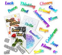 ORIGACH 27 Pieces Large Holiday Words Metal Die Cuts Shadow Words Cutting Dies Stencil Template for Anniversary Birthday Party DIY Craft Scrapbooking Card Making