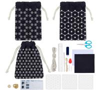 ORIGACH 3 Set Sashiko Drawstring Bag Kit with Plastic Stencils for Beginners Adults Japanese Sashiko Embroidery Sewing Bag Kit with Template, Instructions, Thread, Needles, Fabric