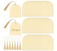 ORIGACH 30 Pcs Luxury Mirror Gold Acrylic Place Cards 7.5x8.8cm, DIY Blank Hanging Tags with Light Yellow Tassels for Wedding Birthday Party Anniversary Events Table Decor